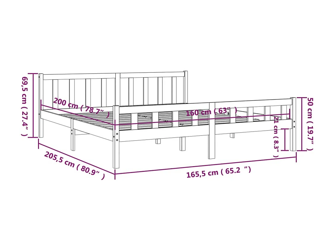 Lit double | Lit adulte | Cadre de lit bois massif 160x200 cm