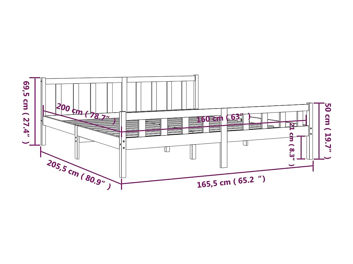 Lit double | Lit adulte | Cadre de lit bois massif 160x200 cm