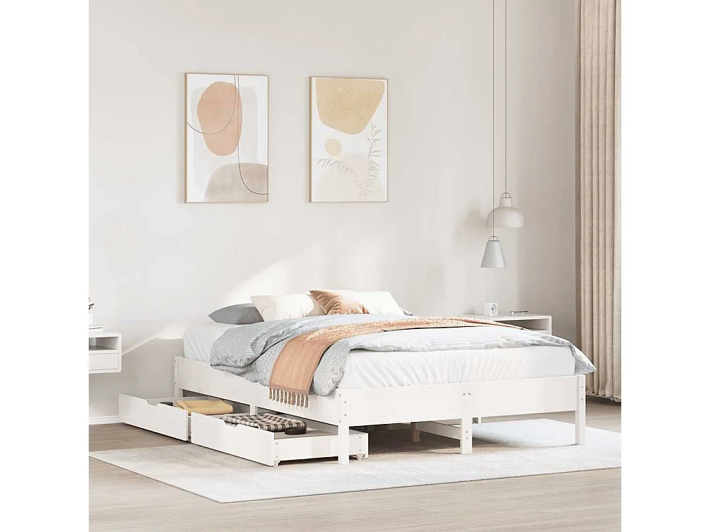 Lit simple | Lit adulte, enfant | Cadre de lit blanc 120x200 cm bois de pin massif