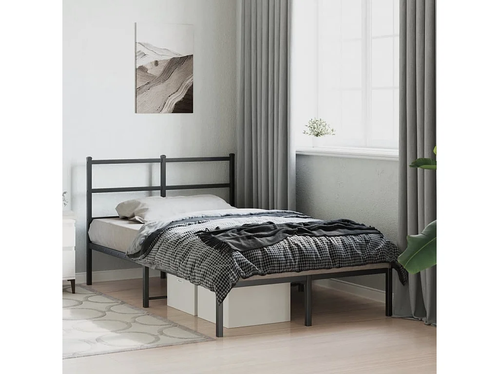 Lit simple | Lit adulte, enfant | Cadre de lit métal avec tête de lit noir 120x190cm
