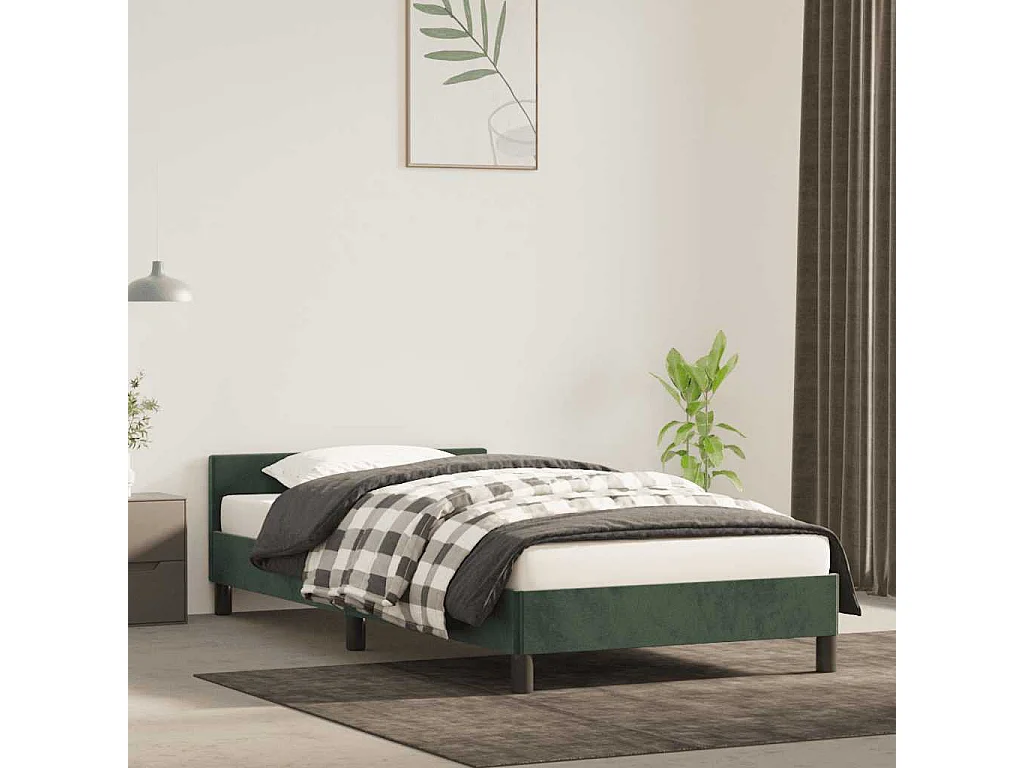 Lit simple | Lit adulte, enfant | Cadre de lit vert foncé 90x200 cm velours
