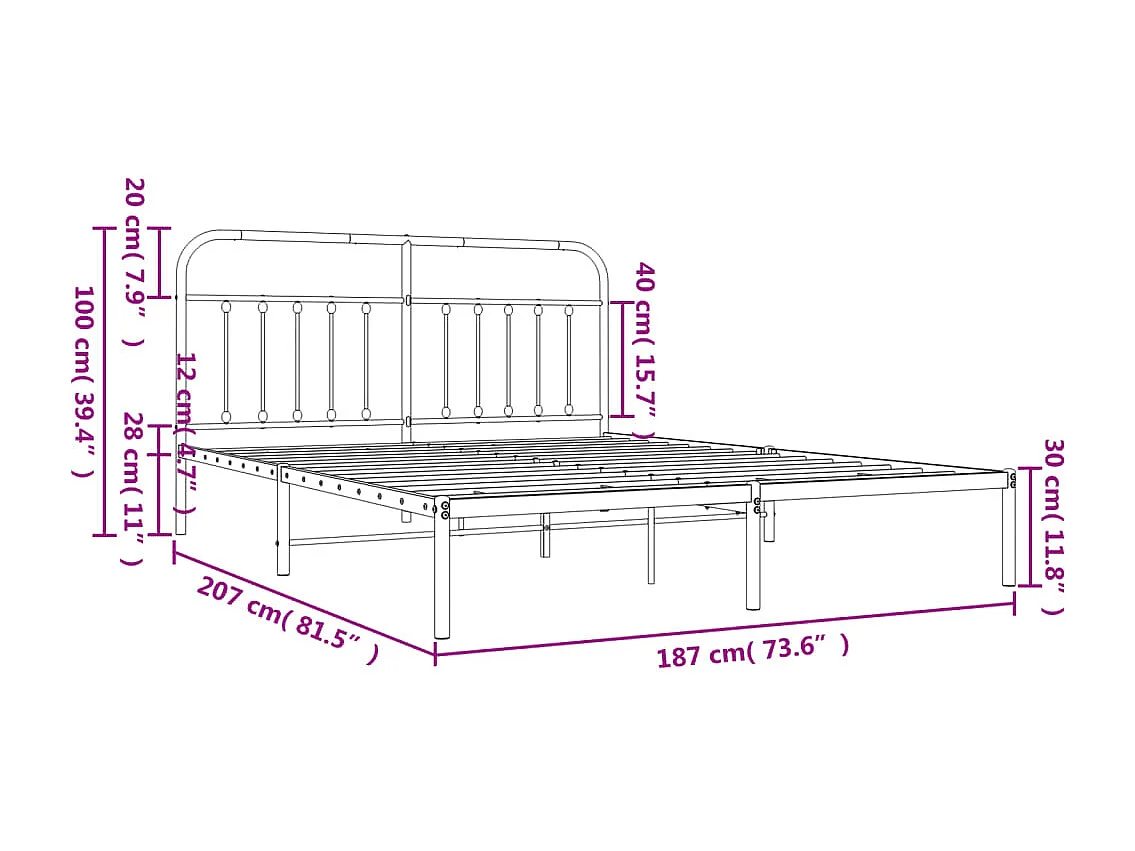 Bedframe | Tweepersoonsbed met hoofdbord metaal wit 180x200 cm