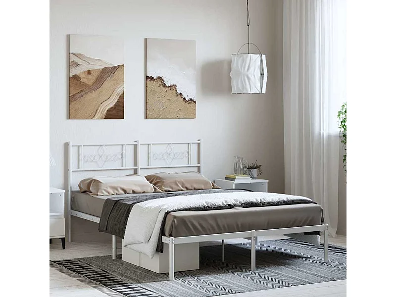 Lit double | Lit adulte | Cadre de lit métal et tête de lit blanc 135x190 cm
