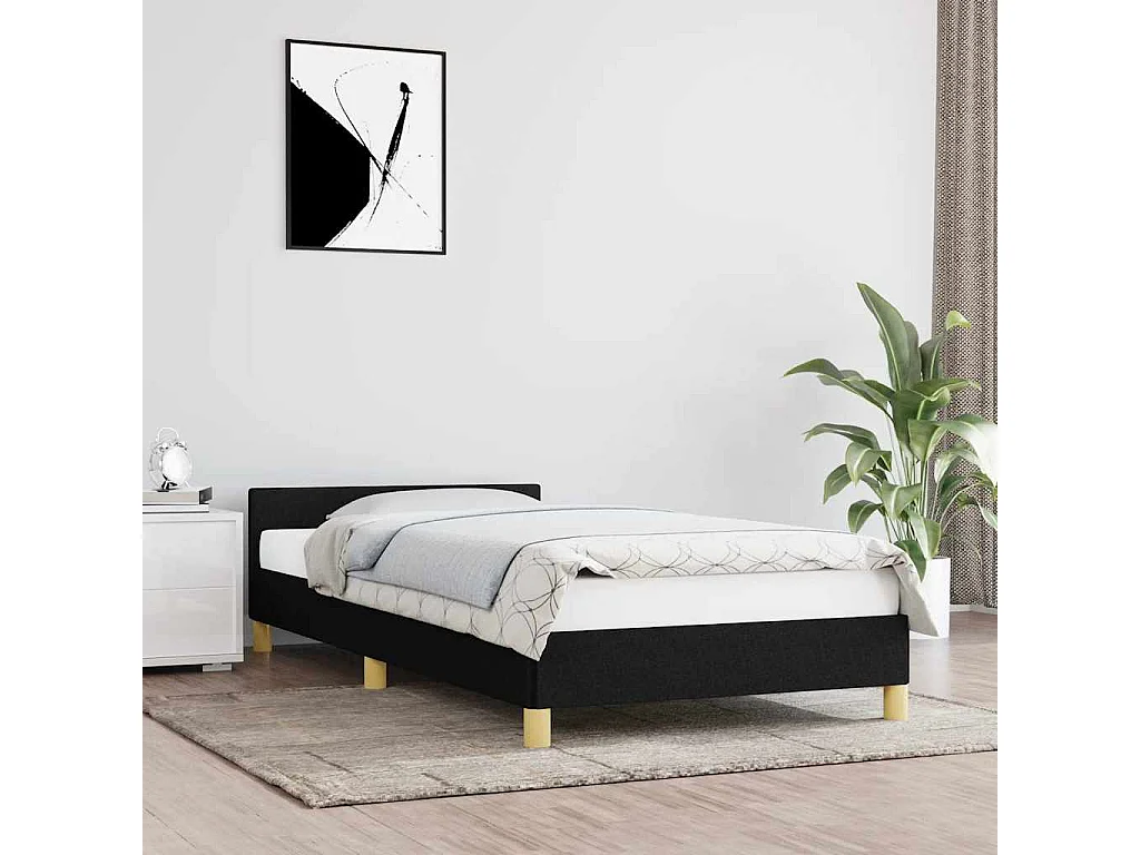 Lit simple | Lit adulte, enfant | Cadre de lit noir 100x200 cm tissu