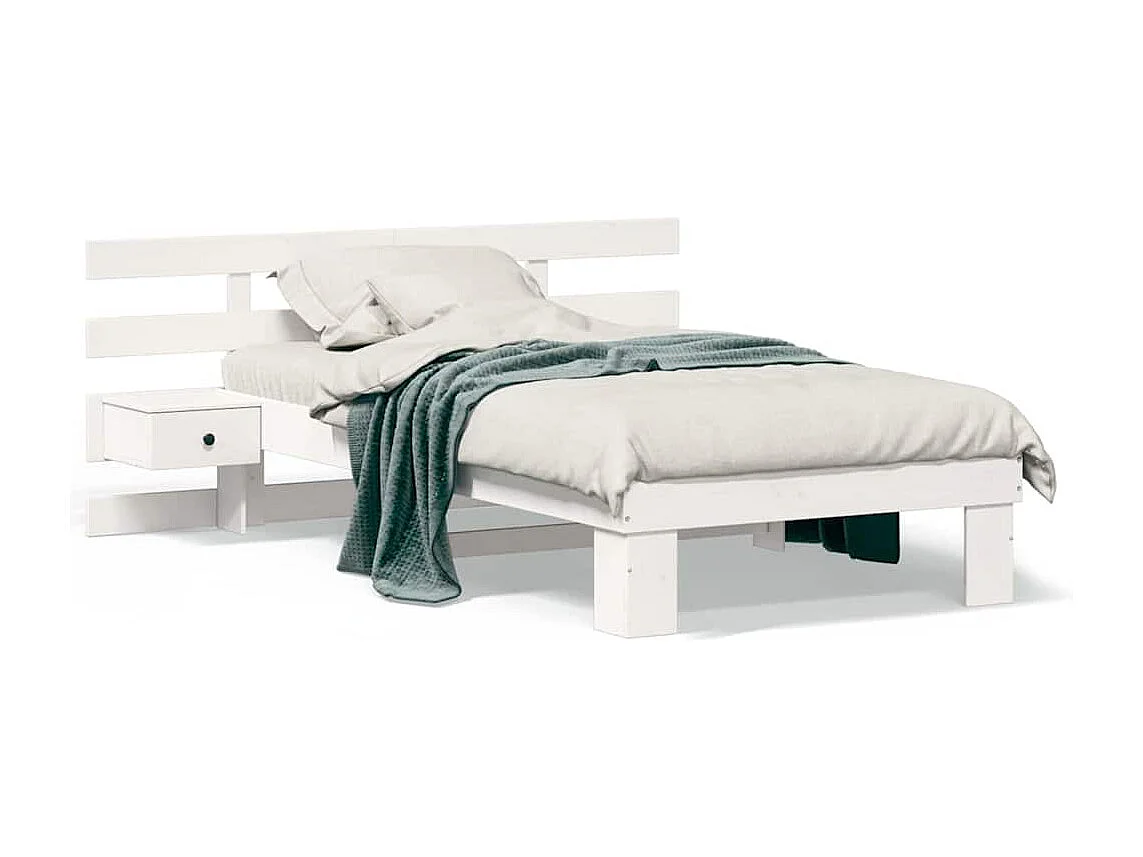 Lit simple | Lit adulte, enfant | Cadre de lit avec tiroir Blanc 100x200 cm Bois massif en pin