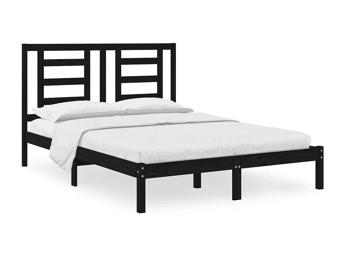 Lit double | Lit adulte | Cadre de lit noir 140x190 cm bois de pin massif