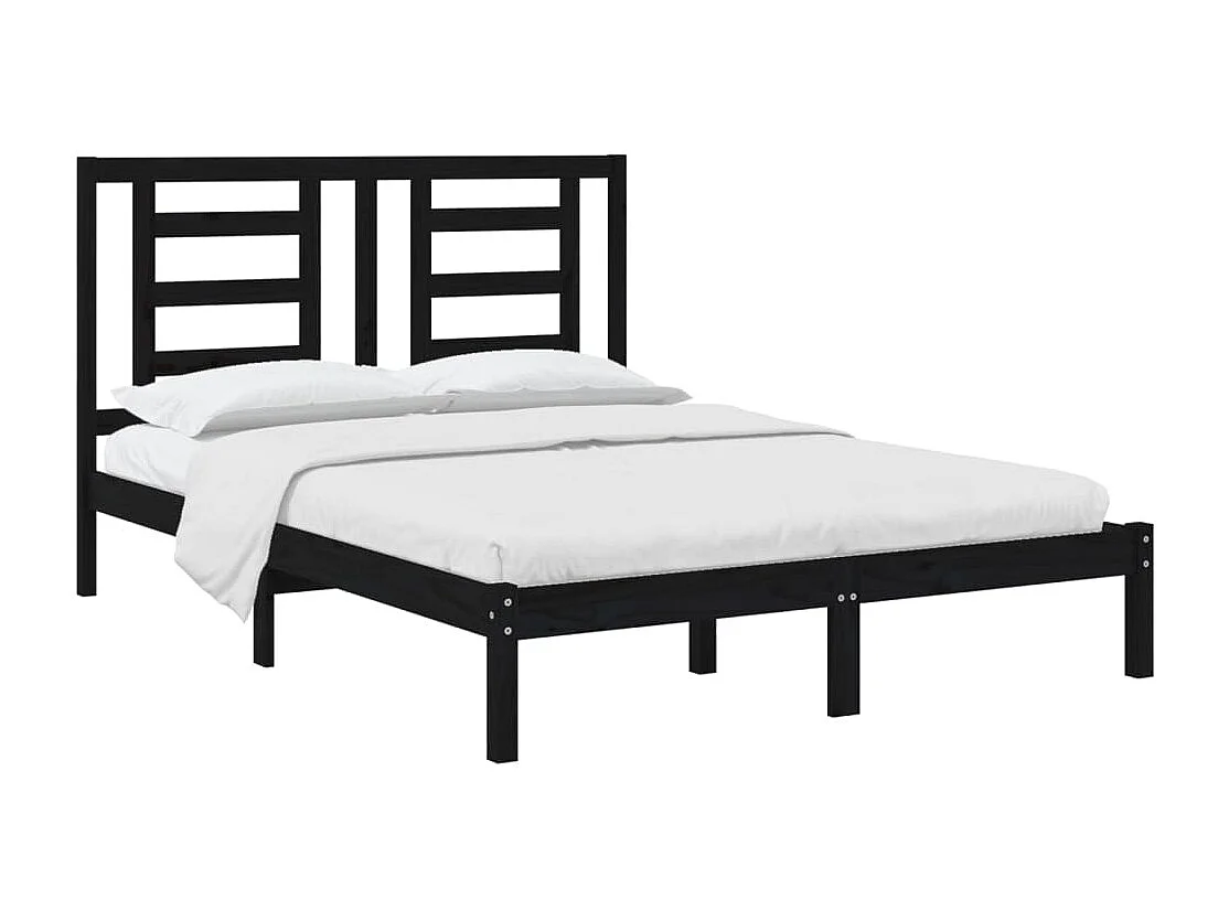 Lit double | Lit adulte | Cadre de lit noir 140x190 cm bois de pin massif