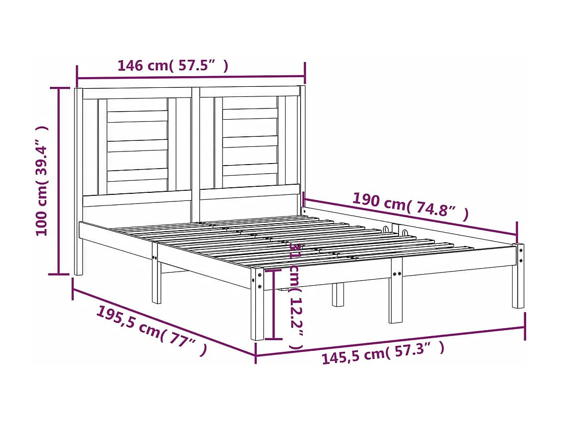 Lit double | Lit adulte | Cadre de lit noir 140x190 cm bois de pin massif
