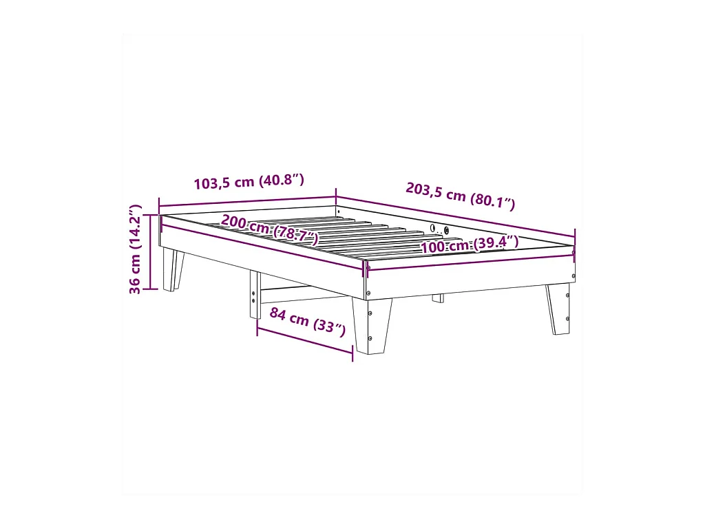 Letto per adulti | Letto singolo | Giroletto senza Materasso Bianco 100x200 cm Legno Massello Pino