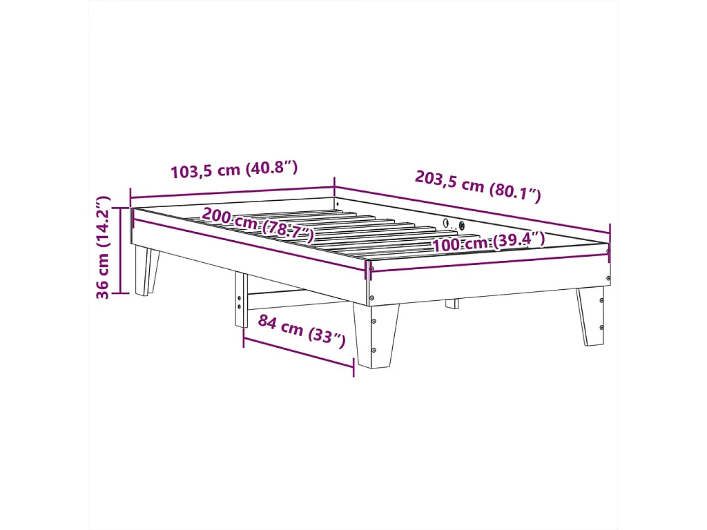 Lit simple | Lit adulte, enfant | Cadre de lit blanc 100x200 cm bois de pin massif