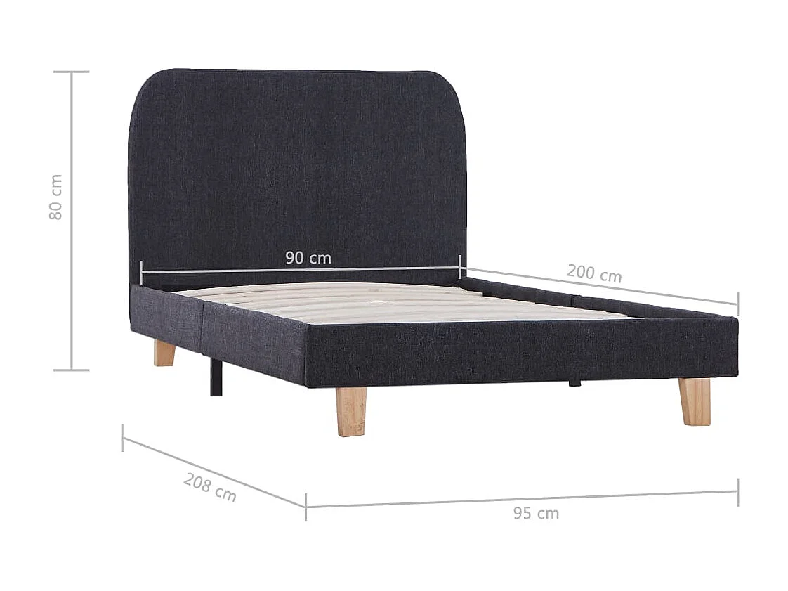 Lit simple | Lit adulte, enfant | Cadre de lit gris foncé tissu 90x200 cm