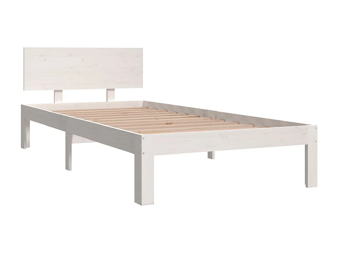 Lit simple | Lit adulte, enfant | Cadre de lit blanc bois de pin massif 90x200 cm