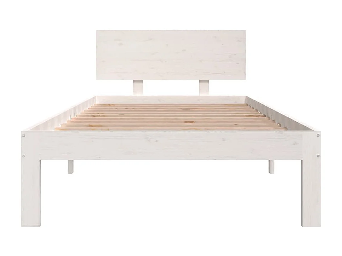 Lit simple | Lit adulte, enfant | Cadre de lit blanc bois de pin massif 90x200 cm