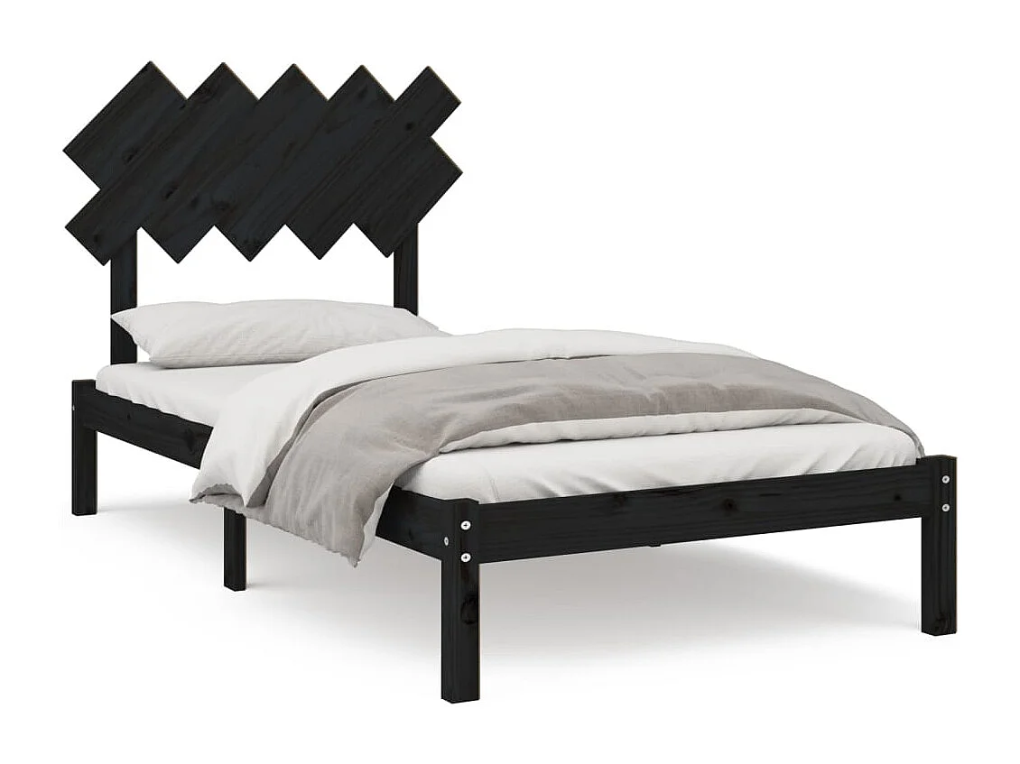Lit simple | Lit adulte, enfant | Cadre de lit noir 100x200 cm bois massif