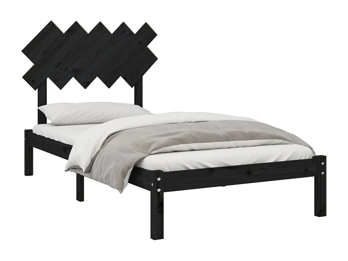 Lit simple | Lit adulte, enfant | Cadre de lit noir 100x200 cm bois massif