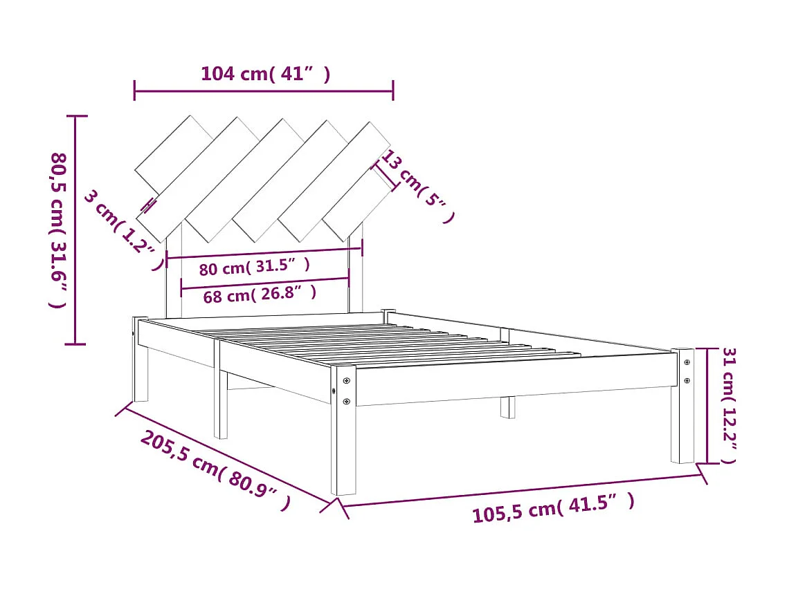 Lit simple | Lit adulte, enfant | Cadre de lit noir 100x200 cm bois massif