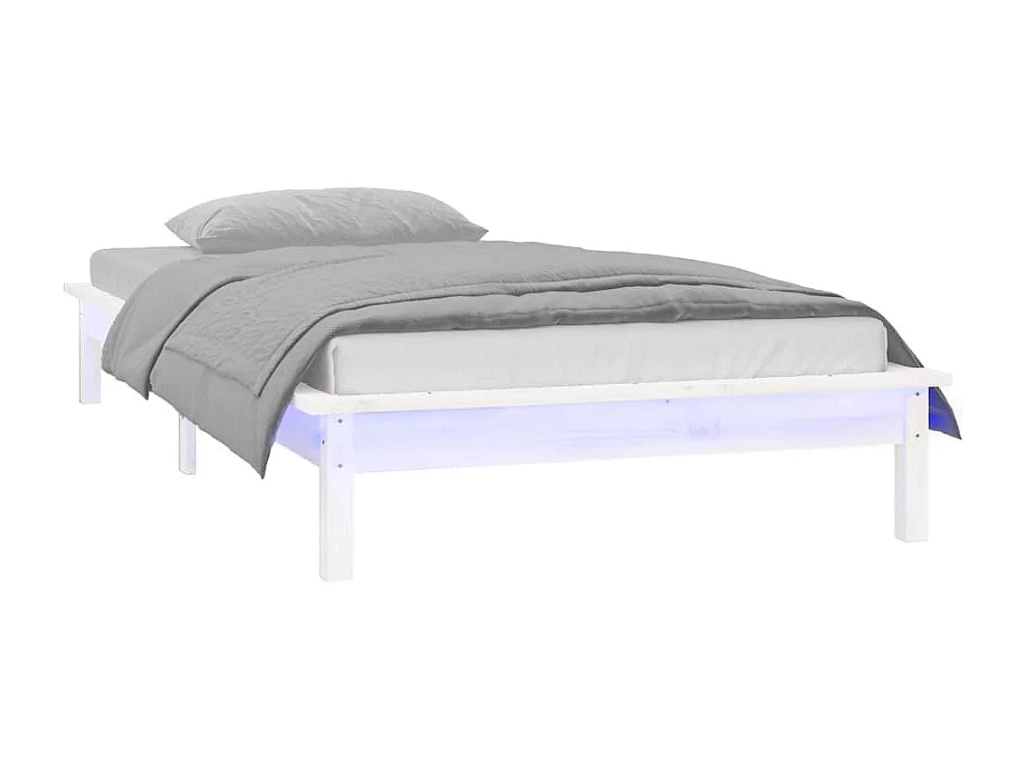 Lit simple | Lit adulte, enfant | Cadre de lit à LED blanc 90x190 cm simple bois massif