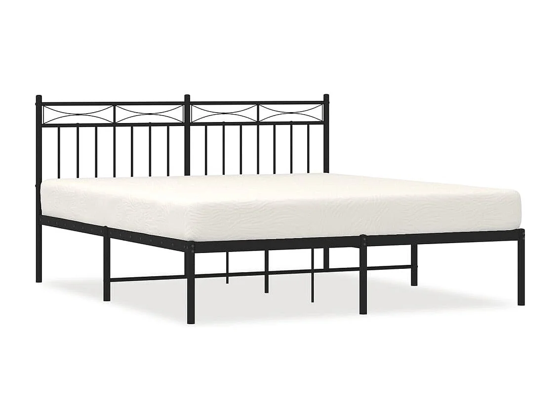 Lit double | Lit adulte | Cadre de lit métal et tête de lit noir 160x200 cm