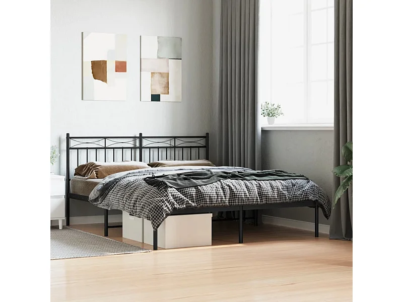 Lit double | Lit adulte | Cadre de lit métal et tête de lit noir 160x200 cm