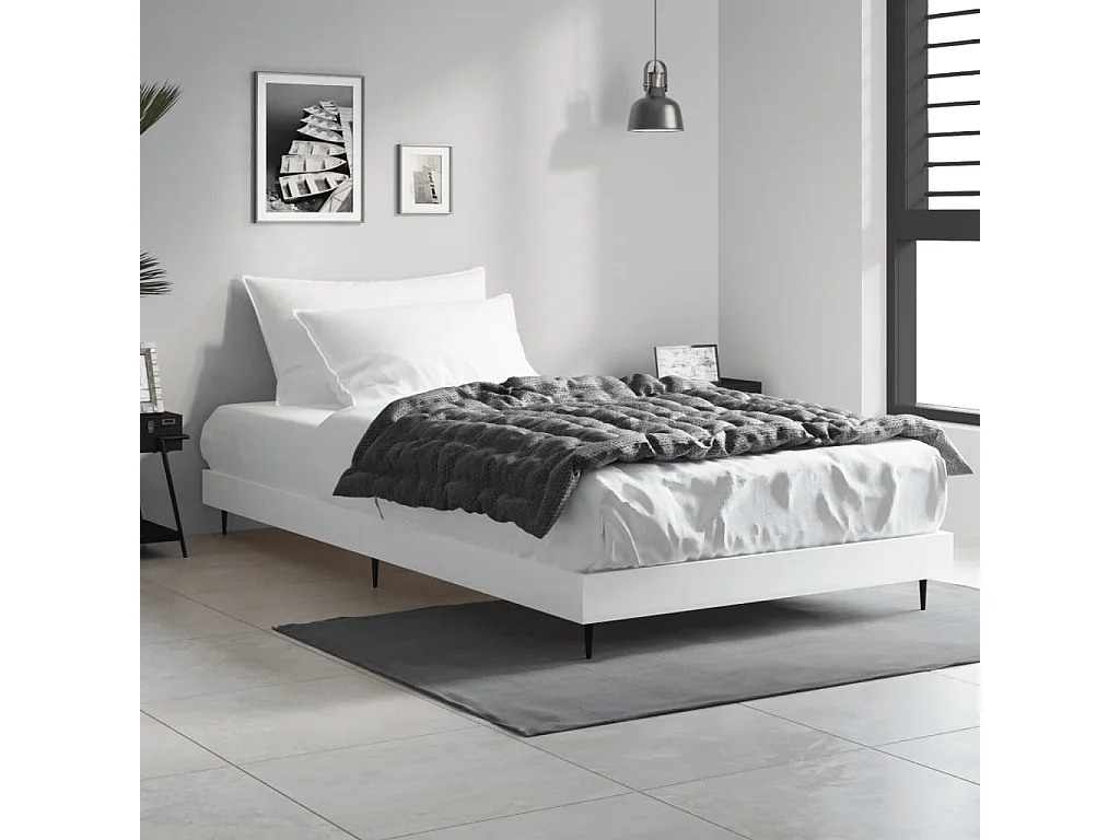 Lit simple | Lit adulte, enfant | Cadre de lit blanc 90x190 cm bois d'ingénierie