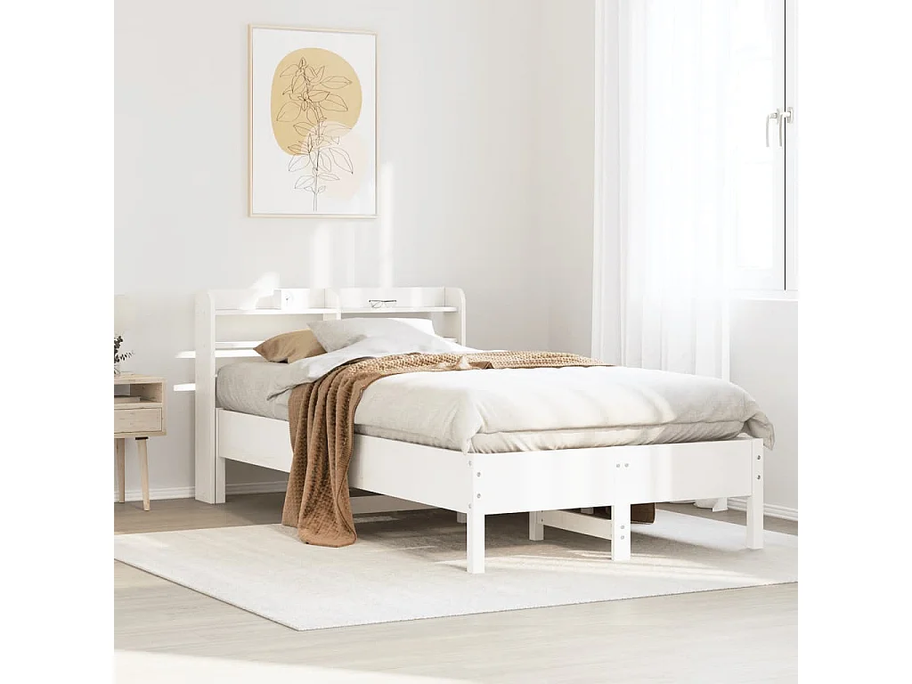 Letto singolo | Giroletto | Letto senza Materasso Bianco 120x190 cm Legno Massello di Pino