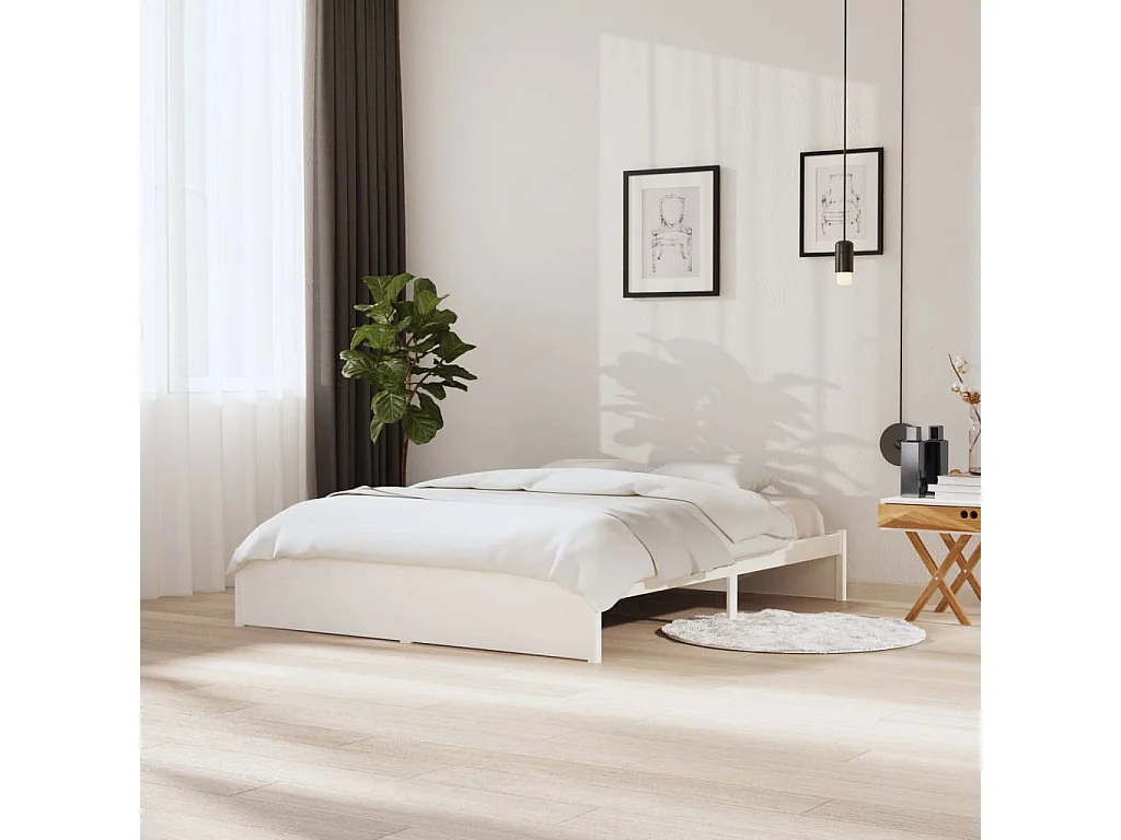 Lit double | Lit adulte | Cadre de lit blanc bois massif 160x200 cm