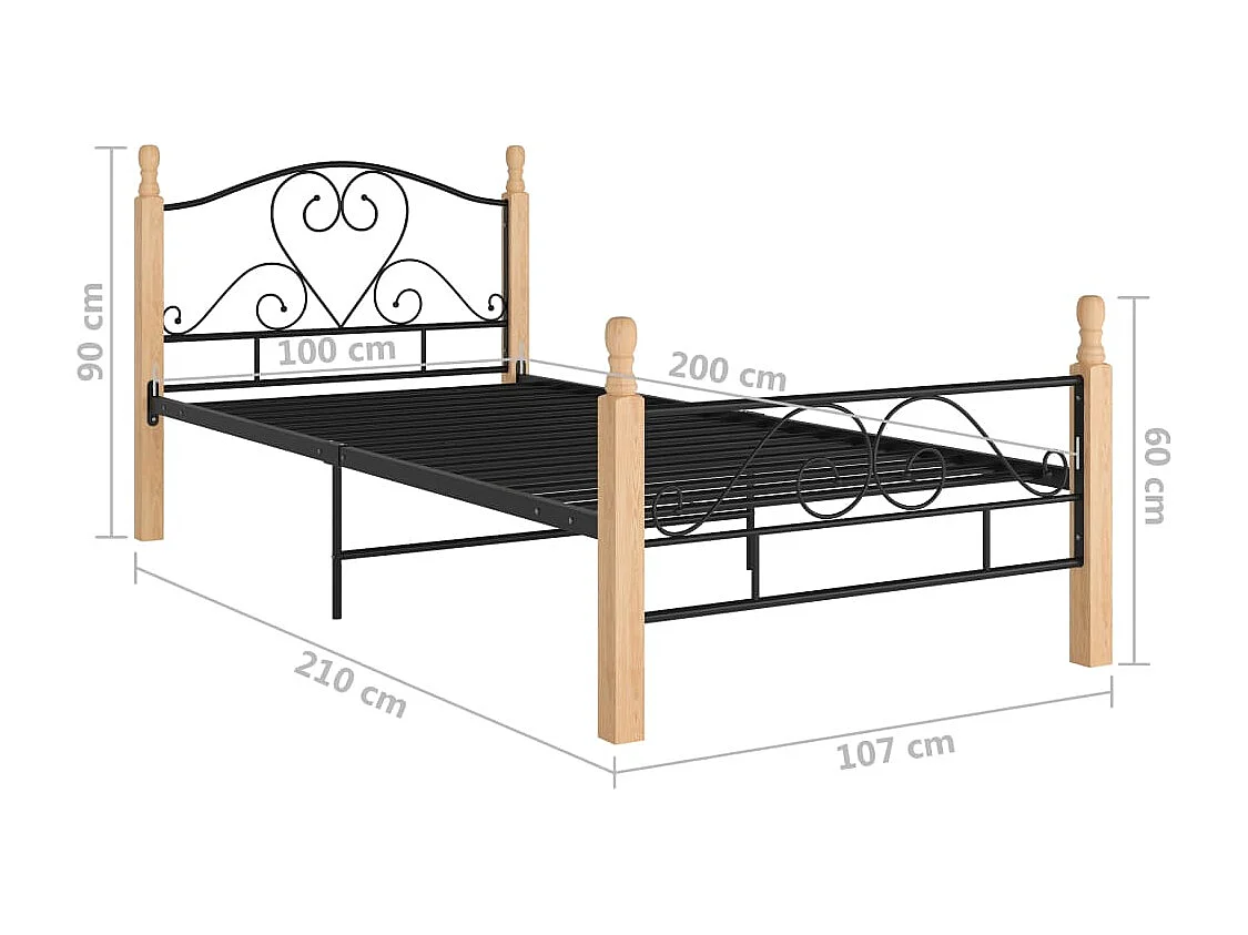 Lit simple | Lit adulte, enfant | Cadre de lit noir métal 100x200 cm