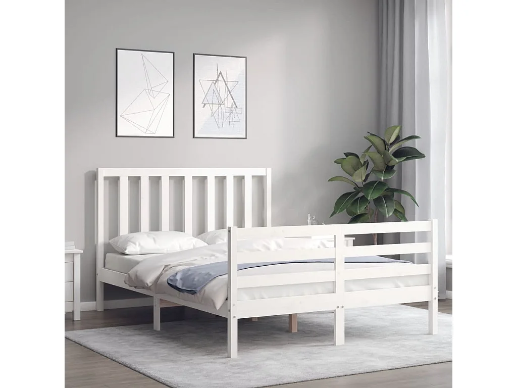 Lit simple | Lit adulte, enfant | Cadre de lit blanc 120x200 cm bois de pin massif