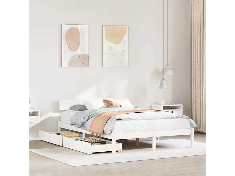 Lit simple | Lit adulte, enfant | Cadre de lit blanc 120x200 cm bois de pin massif