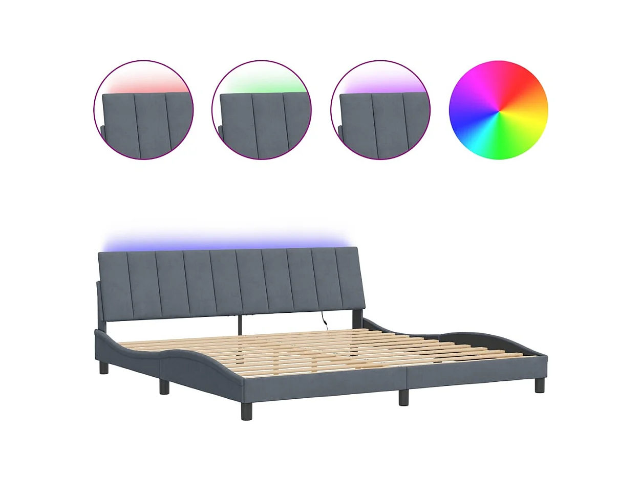 Letto per adulti | Letto matrimoniale | Giroletto con LED senza Materasso Hanko Grigio Scuro 200x200 cm in Velluto