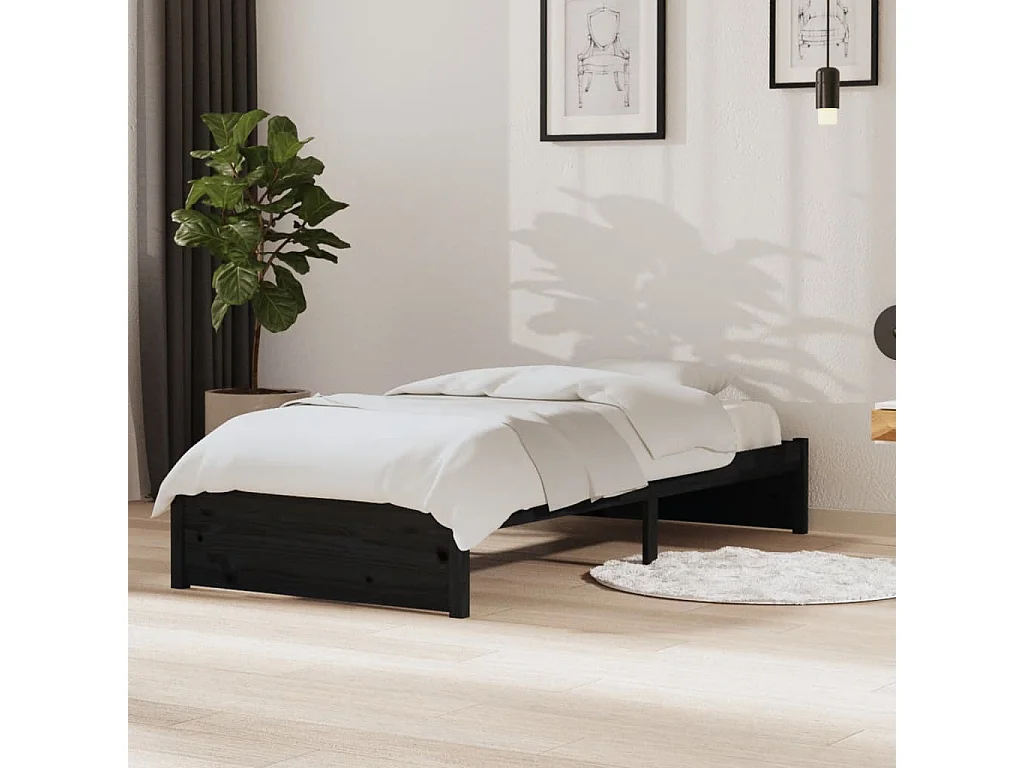 Lit simple | Lit adulte, enfant | Cadre de lit noir bois massif 90x190 cm