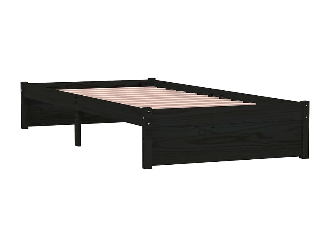 Lit simple | Lit adulte, enfant | Cadre de lit noir bois massif 90x190 cm