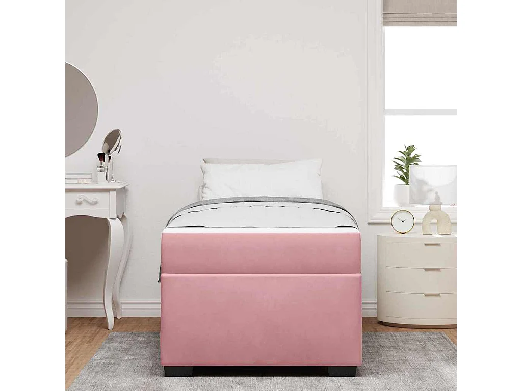Lit simple | Lit adulte, enfant | Cadre de lit avec matelas Rose 90x200 cm Velours