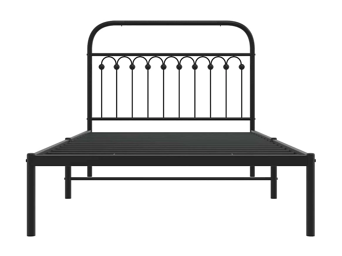 Lit simple | Lit adulte, enfant | Cadre de lit métal avec tête de lit noir 107x203cm