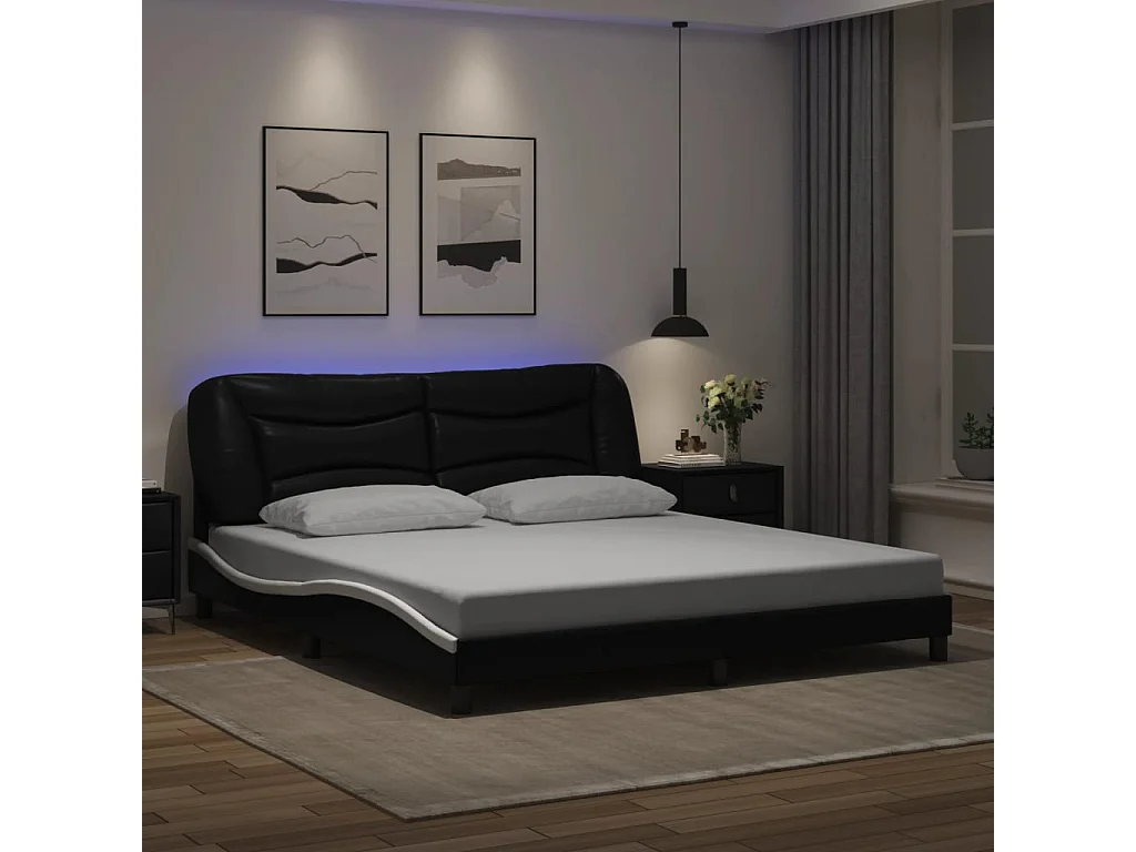 Lit double | Lit adulte | Cadre de lit avec LED noir et blanc 180x200 cm