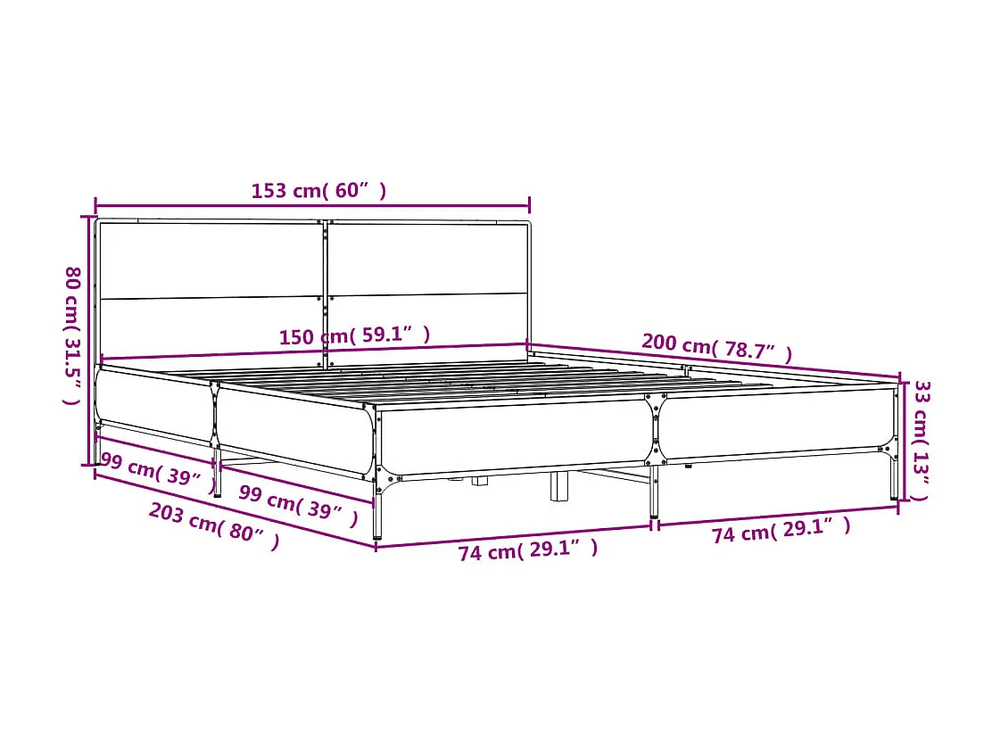 Lit double | Lit adulte | Cadre de lit sonoma gris 150x200 cm