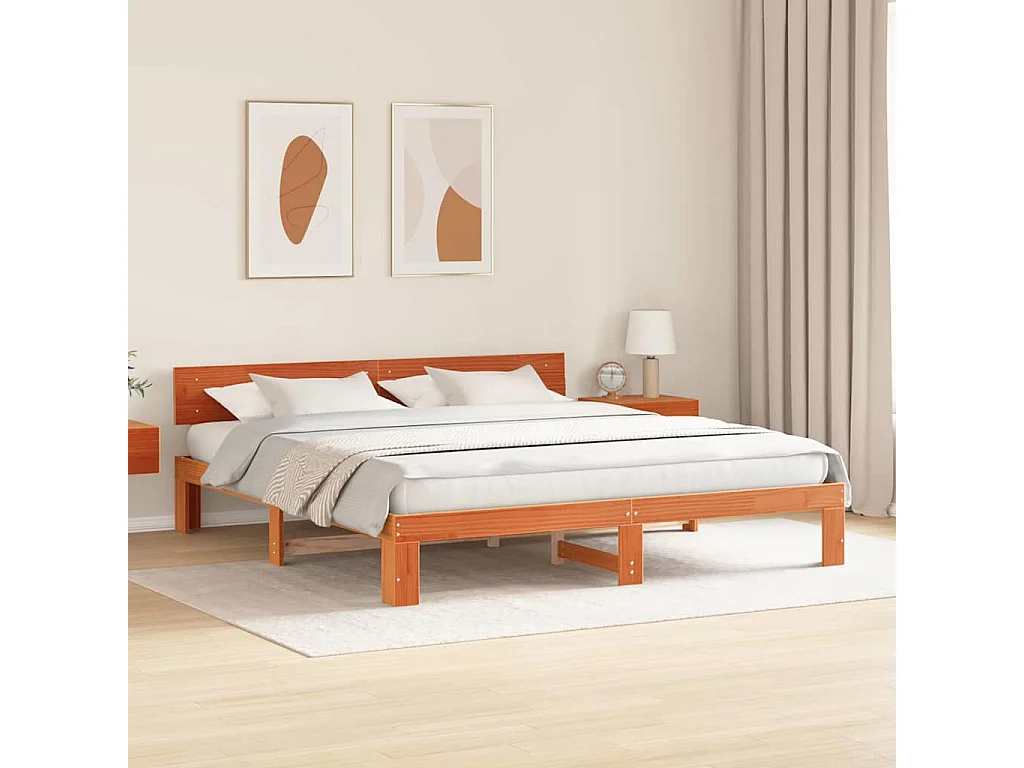 Bedframe | Tweepersoonsbed Wasbruin 200x200 cm Massief grenenhout