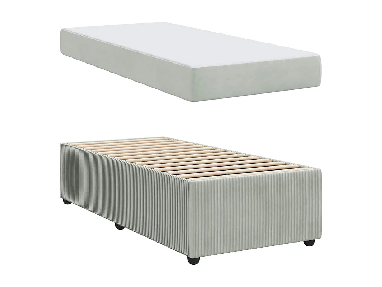 Lit simple | Lit adulte, enfant | Cadre de lit avec matelas Gris clair 90x200 cm Velours