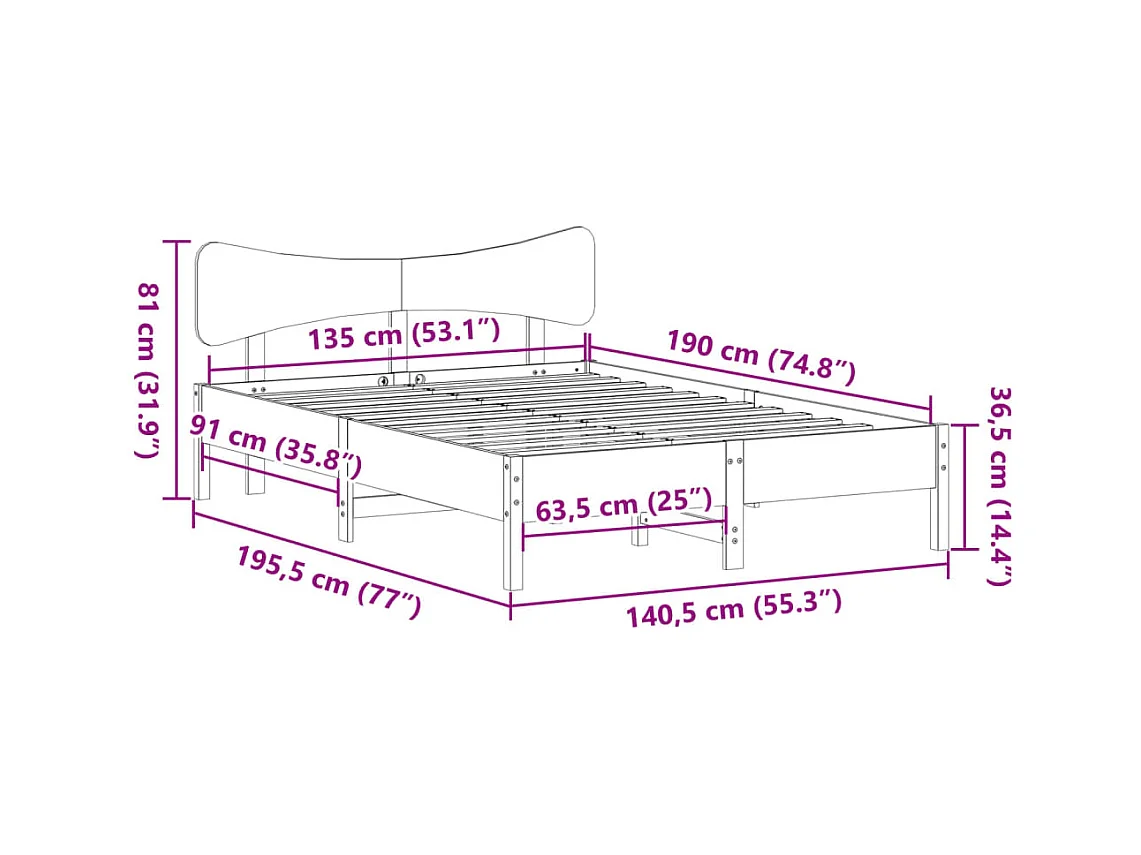 Letto per adulti | Letto matrimoniale | Giroletto senza Materasso Bianco 135x190 cm Legno Massello Pino