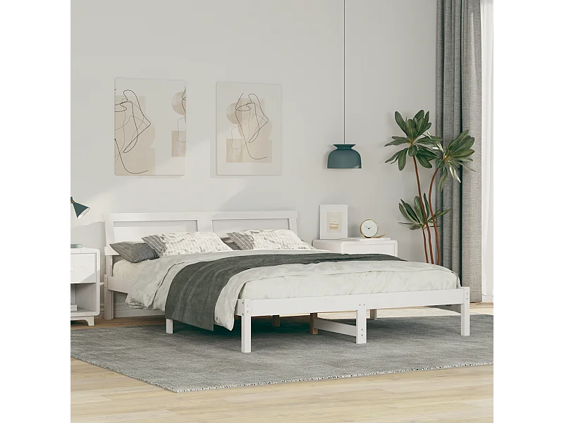 Lit double | Lit adulte | Cadre de lit Blanc 160x200 cm Bois massif en pin