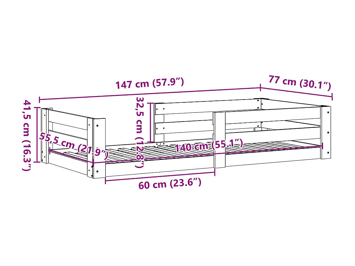 Lit simple | Lit enfant | Cadre de lit 70x140 cm bois de pin massif