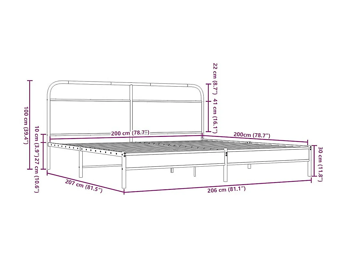 Letto per adulti | Letto matrimoniale | Giroletto senza Materaso in Metallo Rovere Marrone 200x200 cm