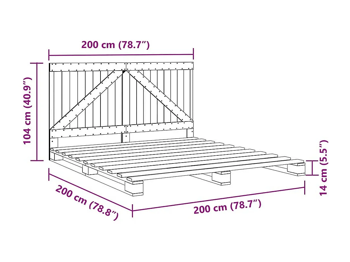 Lit double | Lit adulte | Cadre de lit gris 200x200 cm bois massif de pin