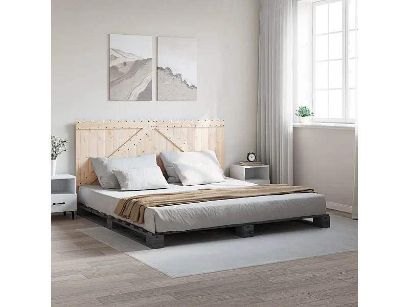 Lit double | Lit adulte | Cadre de lit gris 200x200 cm bois massif de pin