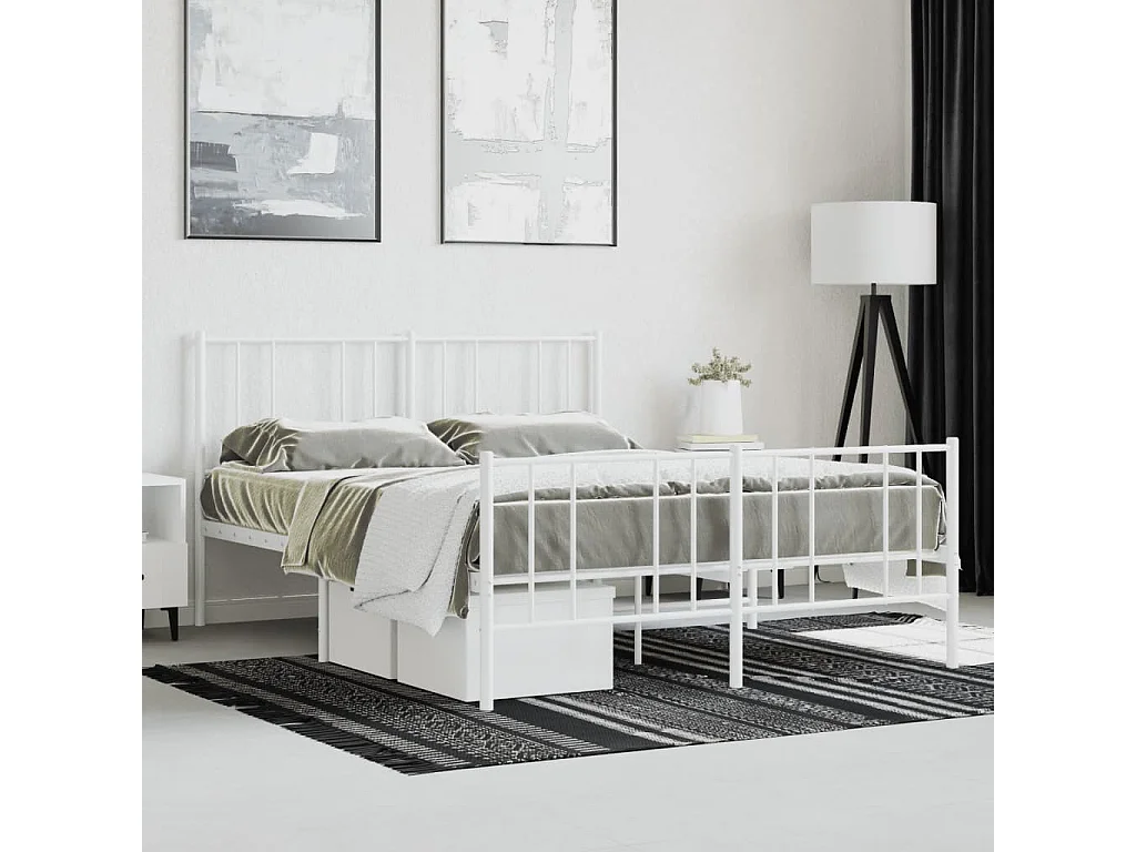 Lit simple | Lit adulte, enfant | Cadre de lit métal et pied de lit blanc 120x190 cm