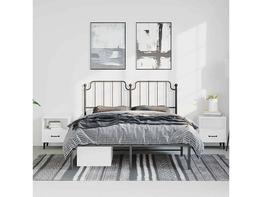 Lit double | Lit adulte | Cadre de lit métal avec tête de lit noir 135x190cm
