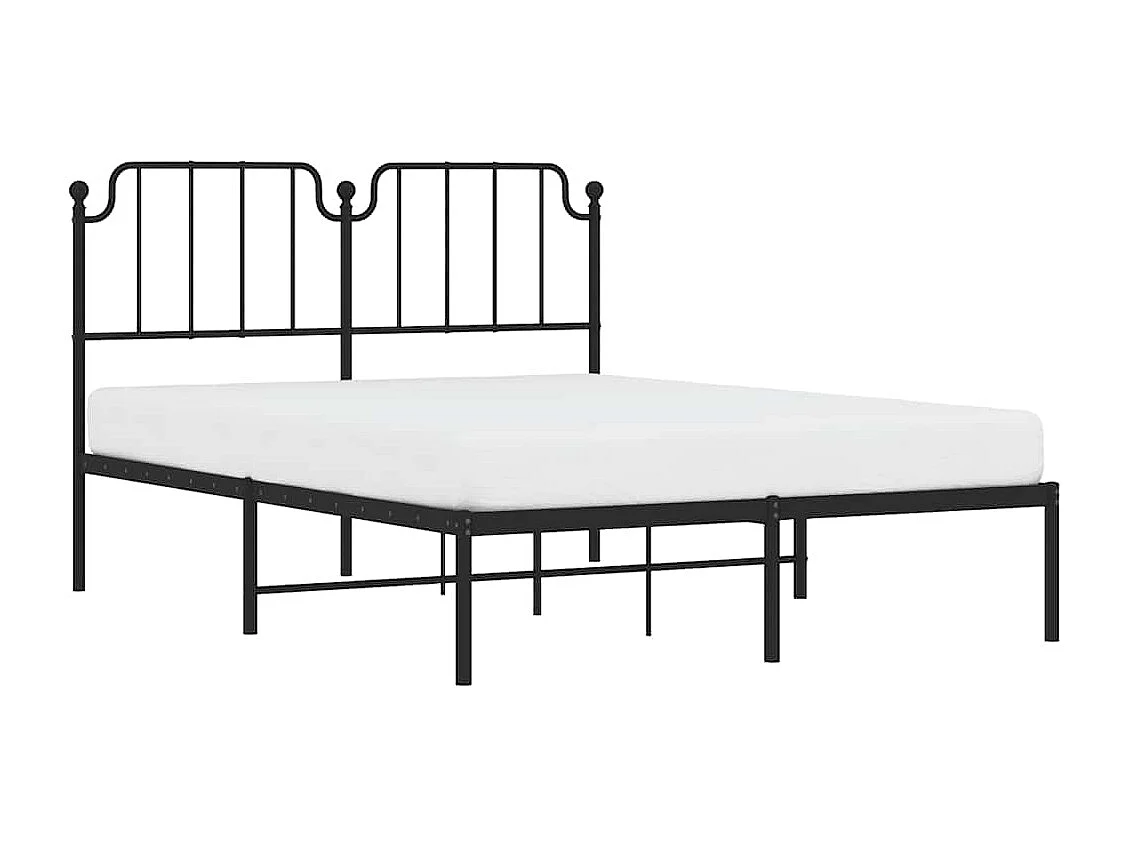 Lit double | Lit adulte | Cadre de lit métal avec tête de lit noir 135x190cm