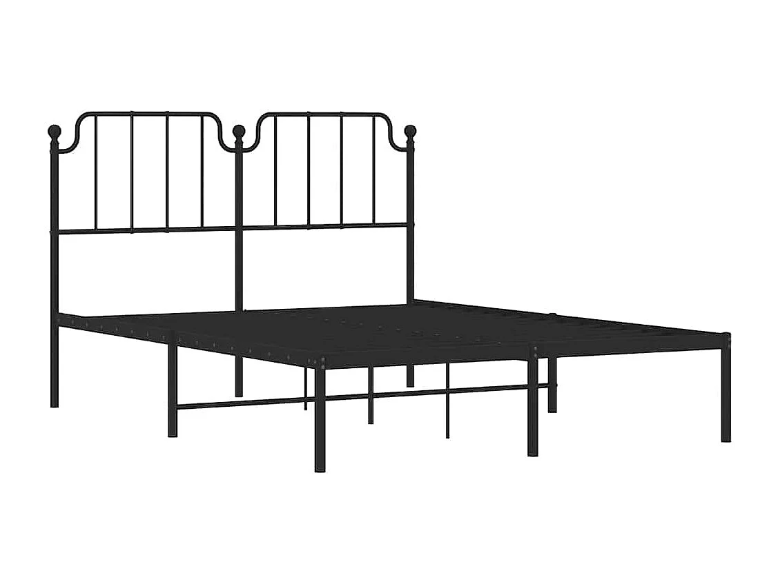 Lit double | Lit adulte | Cadre de lit métal avec tête de lit noir 135x190cm