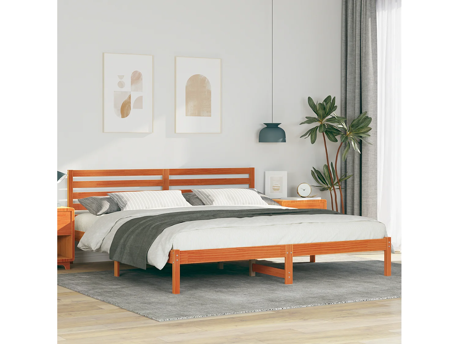 Lit double | Lit adulte | Cadre de lit Marron cire 200x200 cm Bois massif en pin