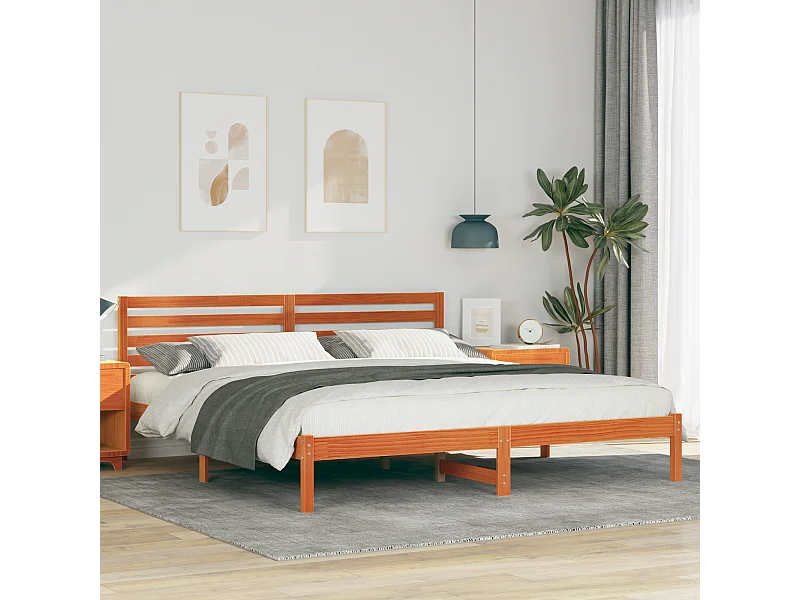 Lit double | Lit adulte | Cadre de lit Marron cire 200x200 cm Bois massif en pin